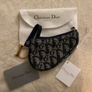 Vintage Dior Saddle Coin Purse with Detachable Keychain